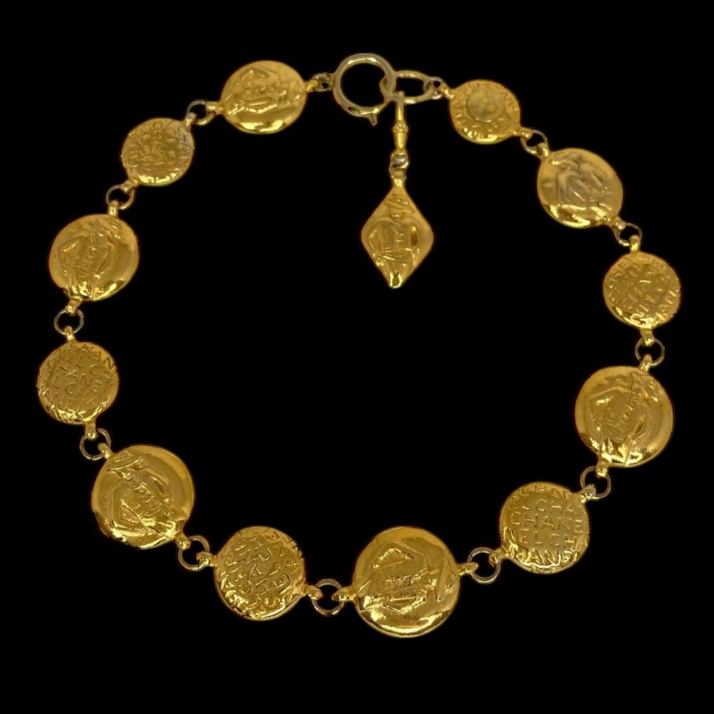 Chanel Vintage Gold Coin Coco Embossed Charm Necklace